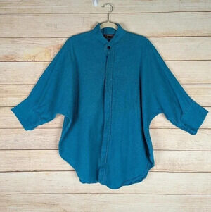 DILEMMA New York Organic Cotton Shirt Turquoise Blue Button Front Dolman Sleeve